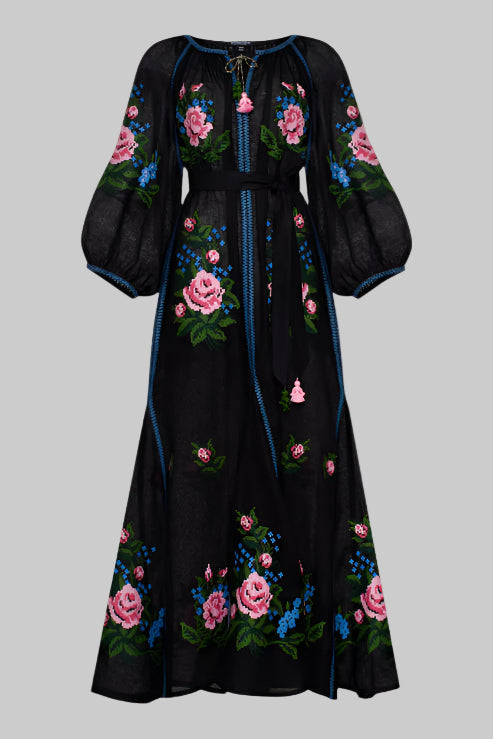 Rochie din in brodată manual – Evelyn 