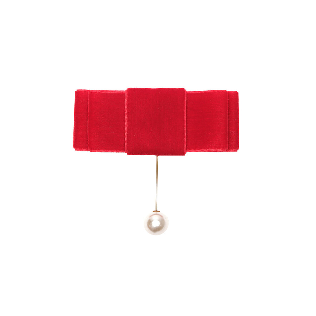 VELVET BOW PIN - RED