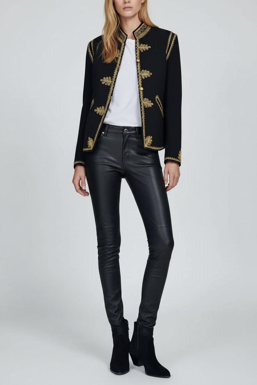 Heritage Officer Jacket for women, black wool with gold soutache embroidery