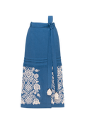 Hand-embroidered folk linen skirt with Richelieu cutwork