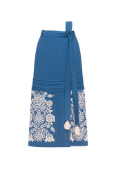 Hand-embroidered folk linen skirt with Richelieu cutwork