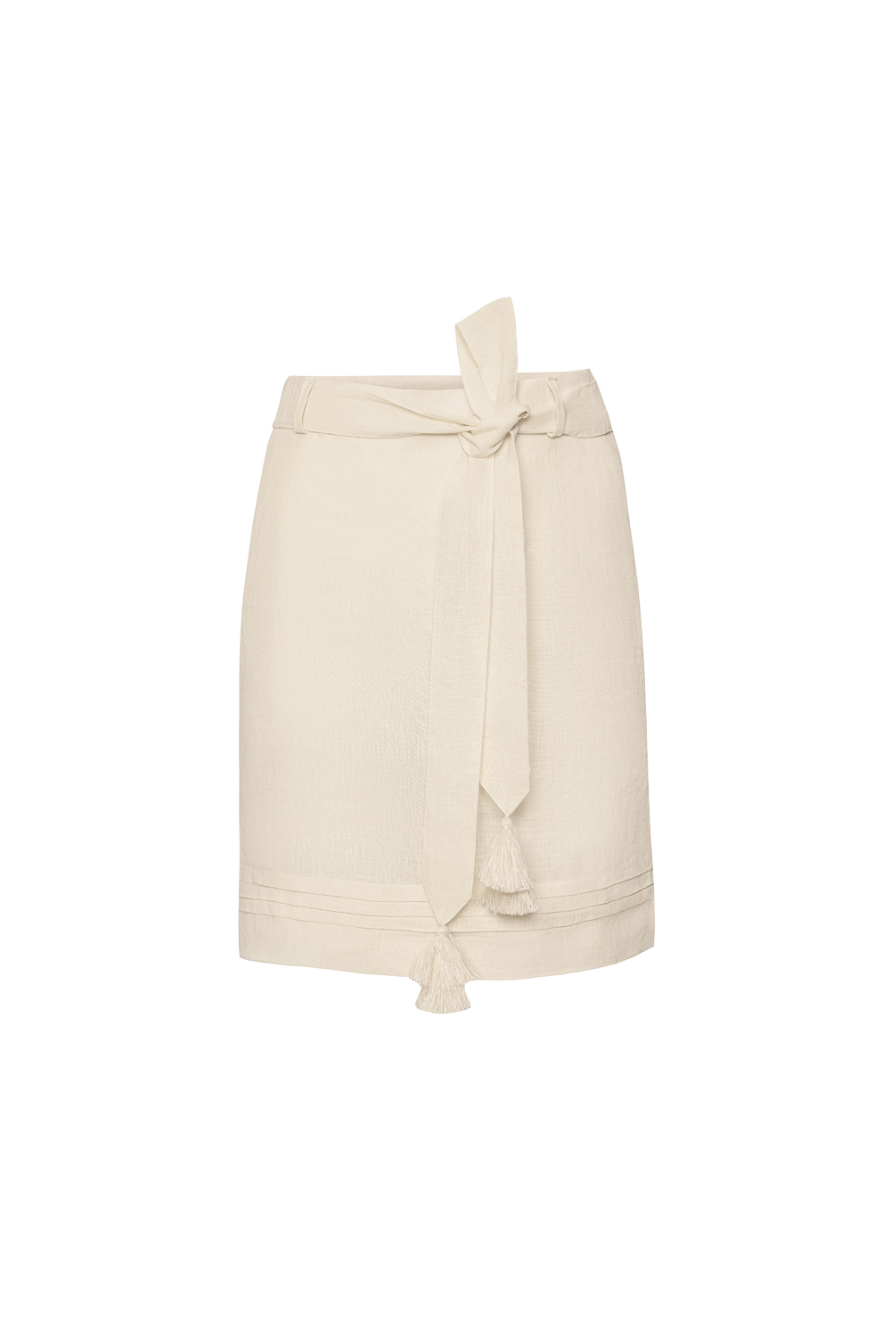 Hand-embroidered folk linen skirt with Richelieu cutwork in ivory
