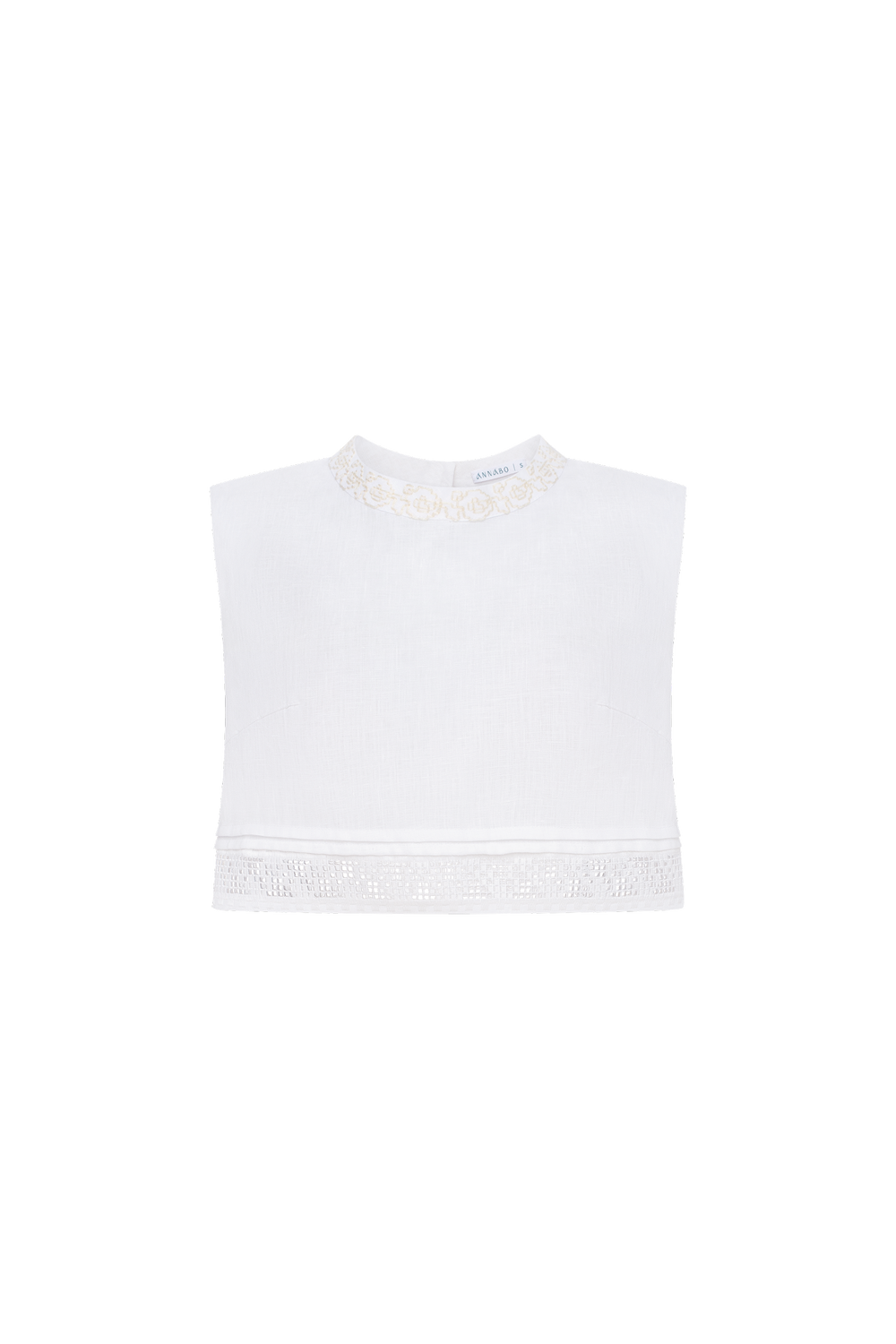 Hand-embroidered Richelieu cutwork linen top in white