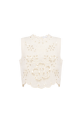Hand-embroidered Richelieu cutwork linen top in ivory