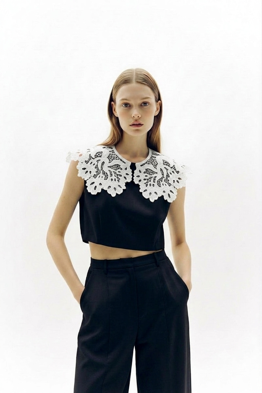 Hand-embroidered Richelieu cutwork detachable collar