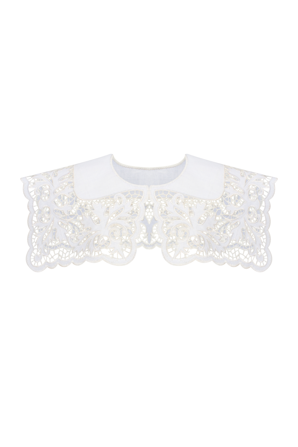 Hand-embroidered Richelieu cutwork detachable collar in white