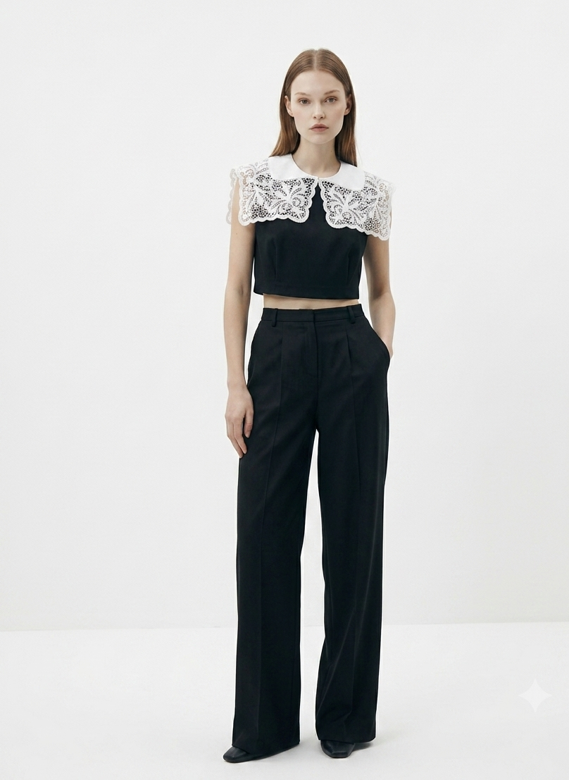 Hand-embroidered Richelieu cutwork detachable collar in white – fabric detail