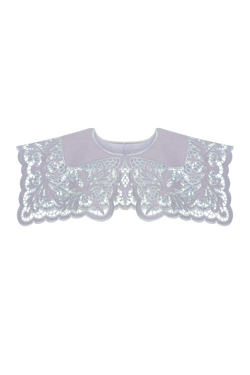 Hand-embroidered Richelieu cutwork detachable collar in light lavender