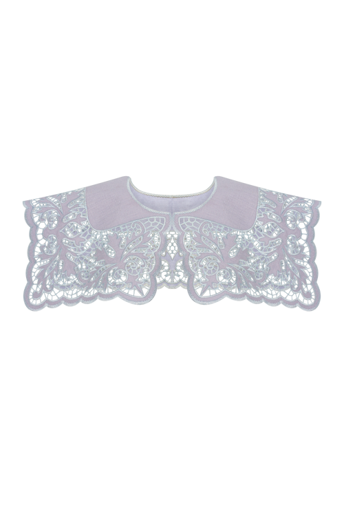 Hand-embroidered Richelieu cutwork detachable collar in light lavender