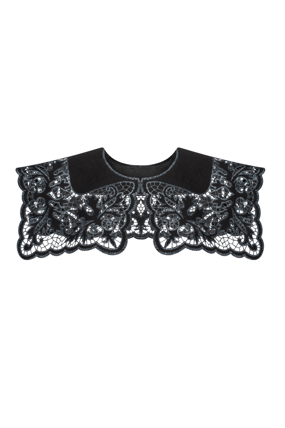 Hand-embroidered Richelieu cutwork detachable collar in black