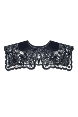 Hand-embroidered Richelieu cutwork detachable collar in navy blue