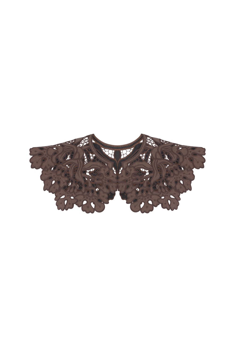 Hand-embroidered Richelieu cutwork detachable collar in brown