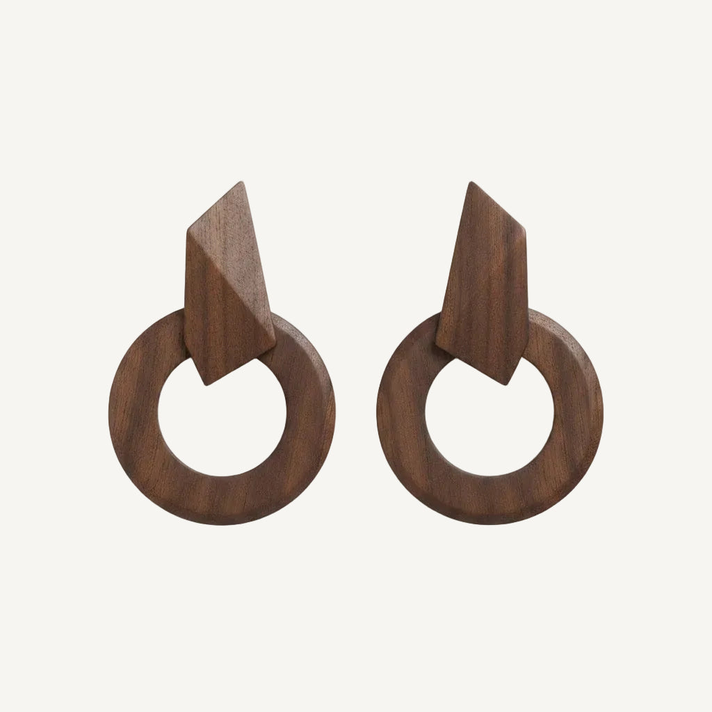 Wooden earrings with circular design Katerini Mou