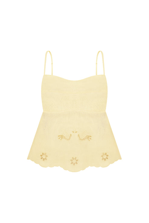 Tree Of Life Embroidered Yellow Cutowork  Top