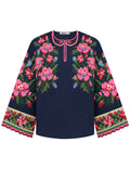 Blossom of Bukovyna linen blouse with colourful floral embroidery and wide sleeves