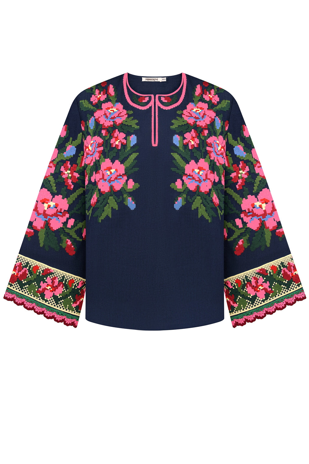 Blossom of Bukovyna linen blouse with colourful floral embroidery and wide sleeves