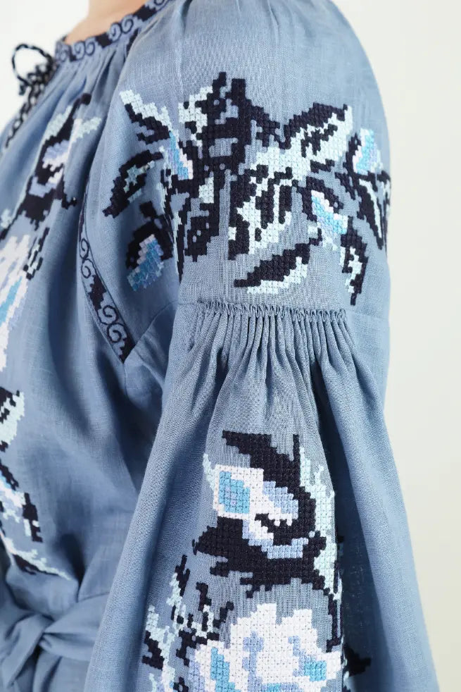 Blue Foberini mini dress with puffy voluminous sleeves