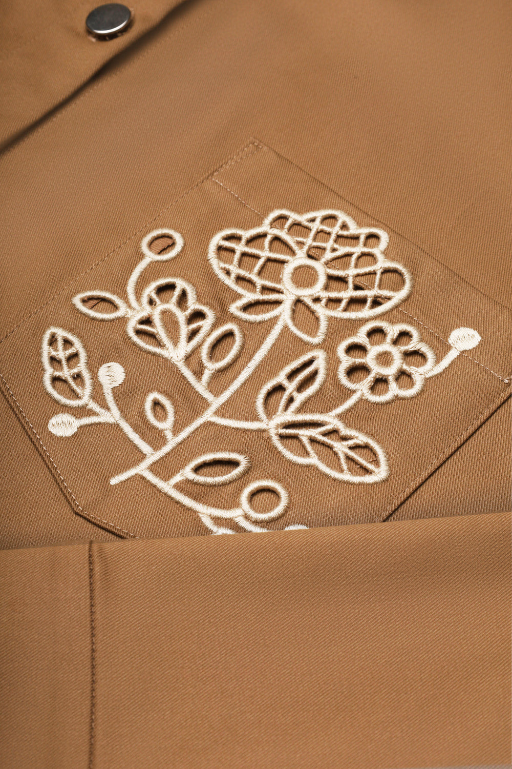 Tree of Life shirt in brown - cut-out embroidery detail