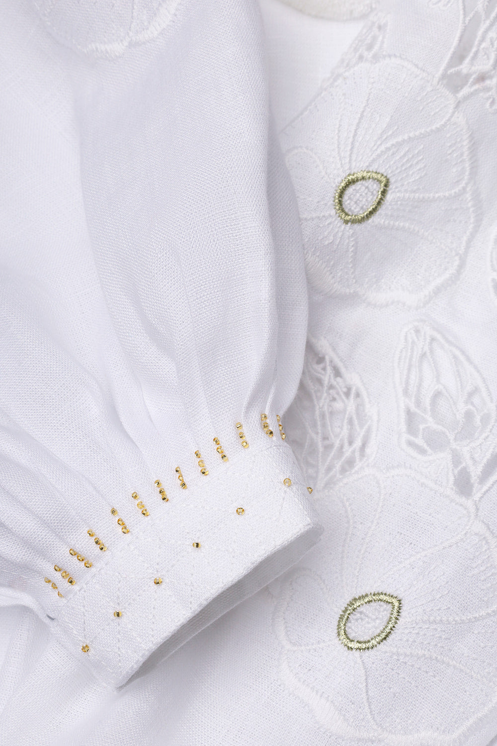 Mallow linen blouse - beaded neckline and handmade tassel detail