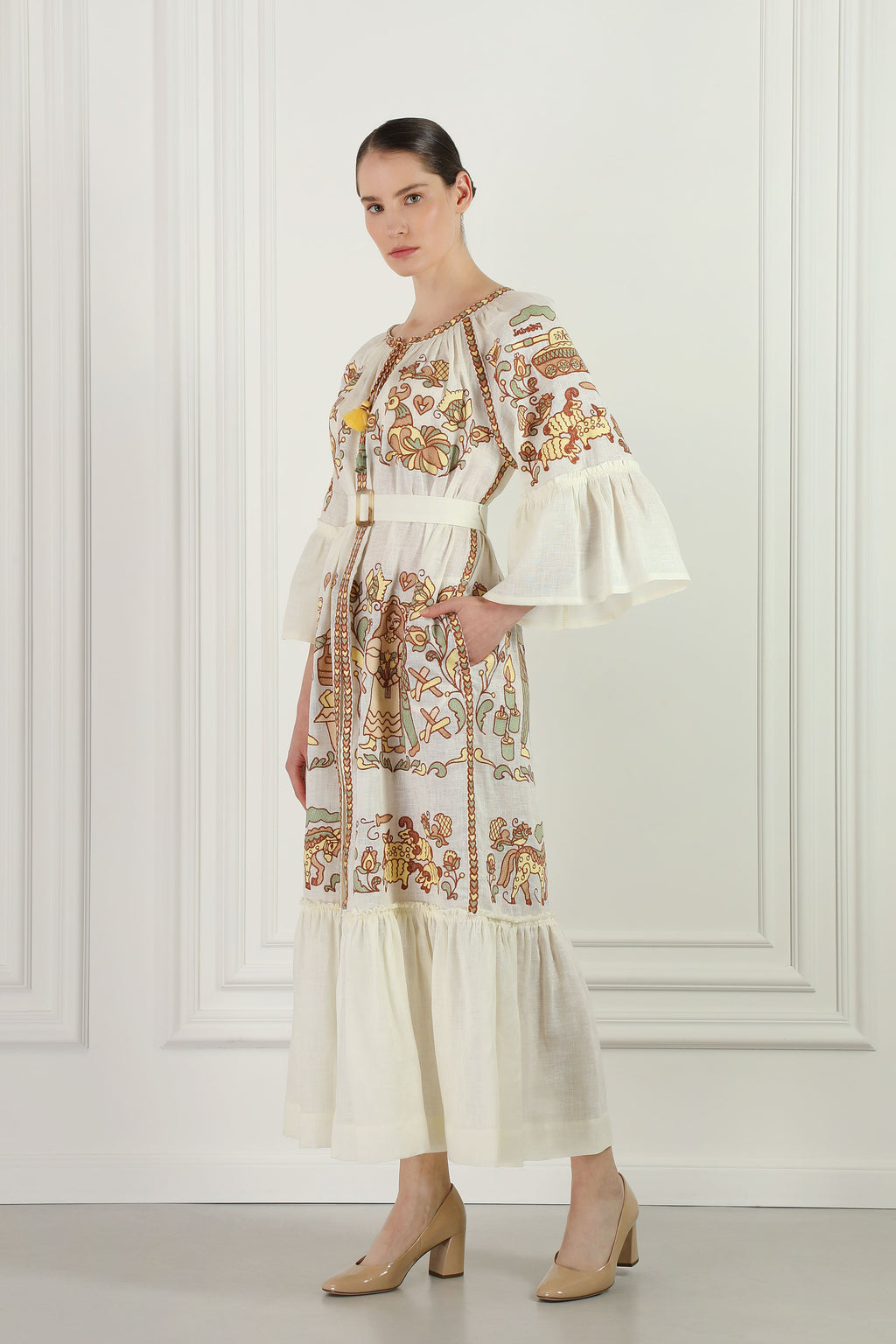Embroidery History linen maxi dress - back view