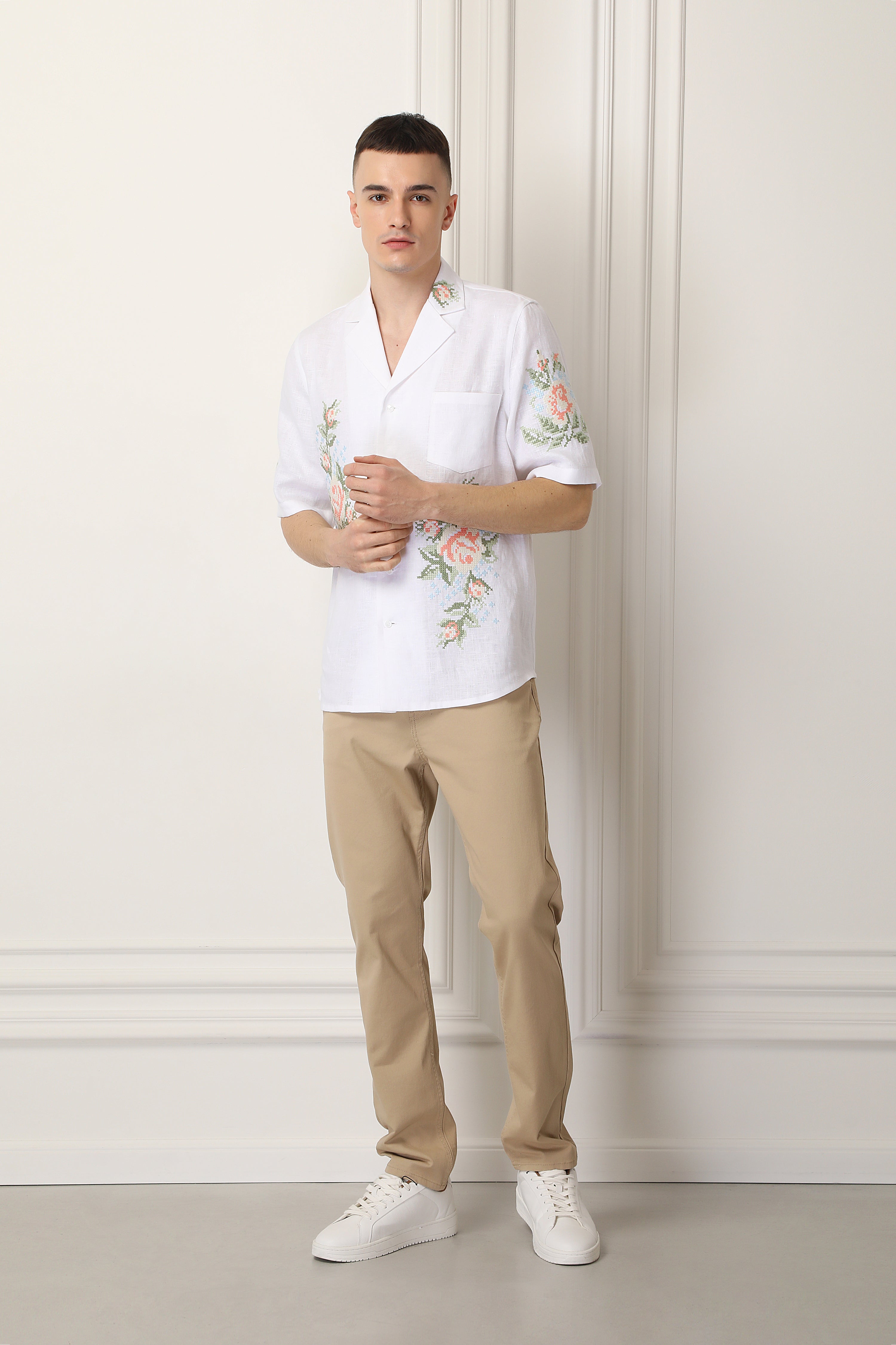 Enej Linen Floral Embroidered Shirt