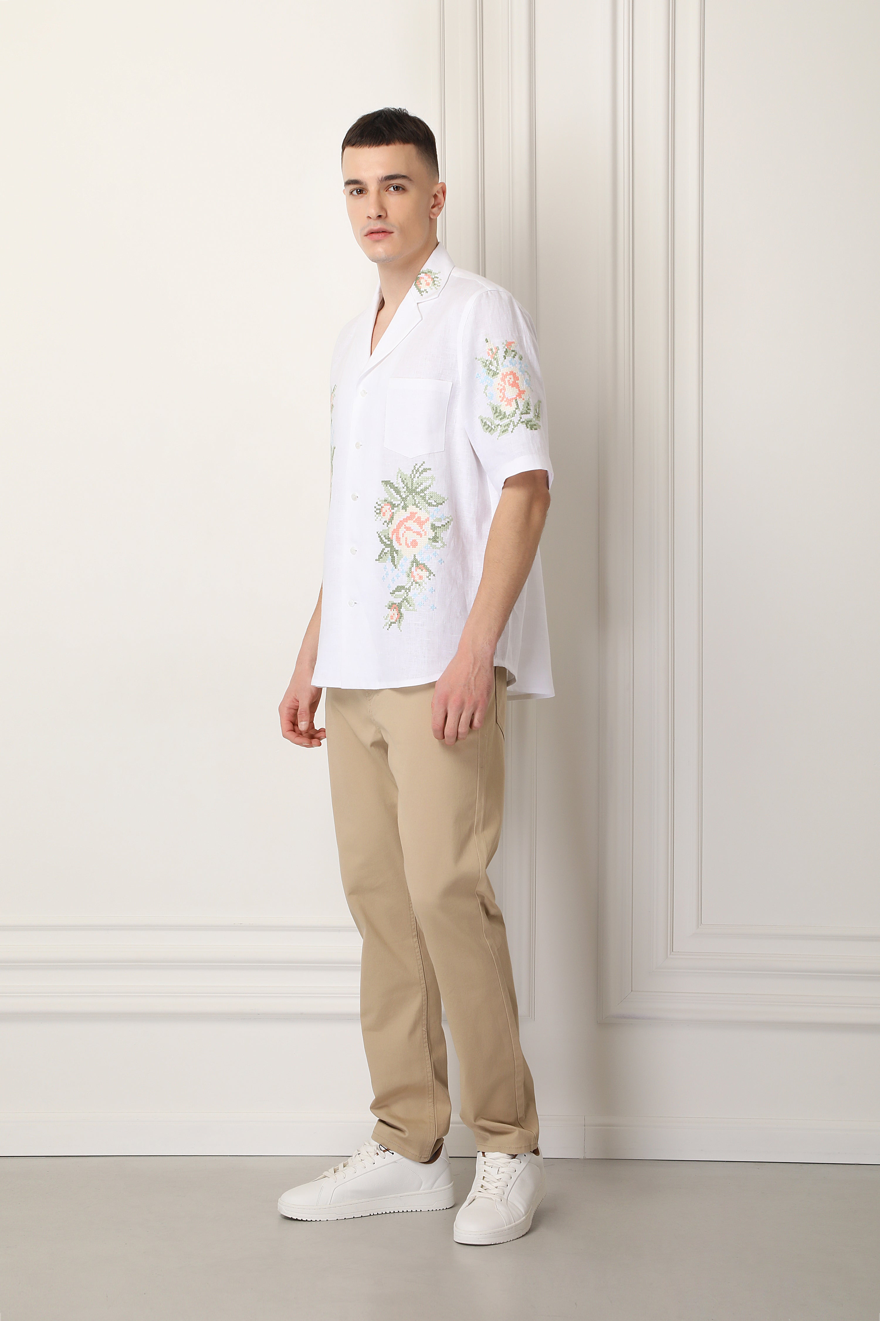 Enej Linen Floral Embroidered Shirt