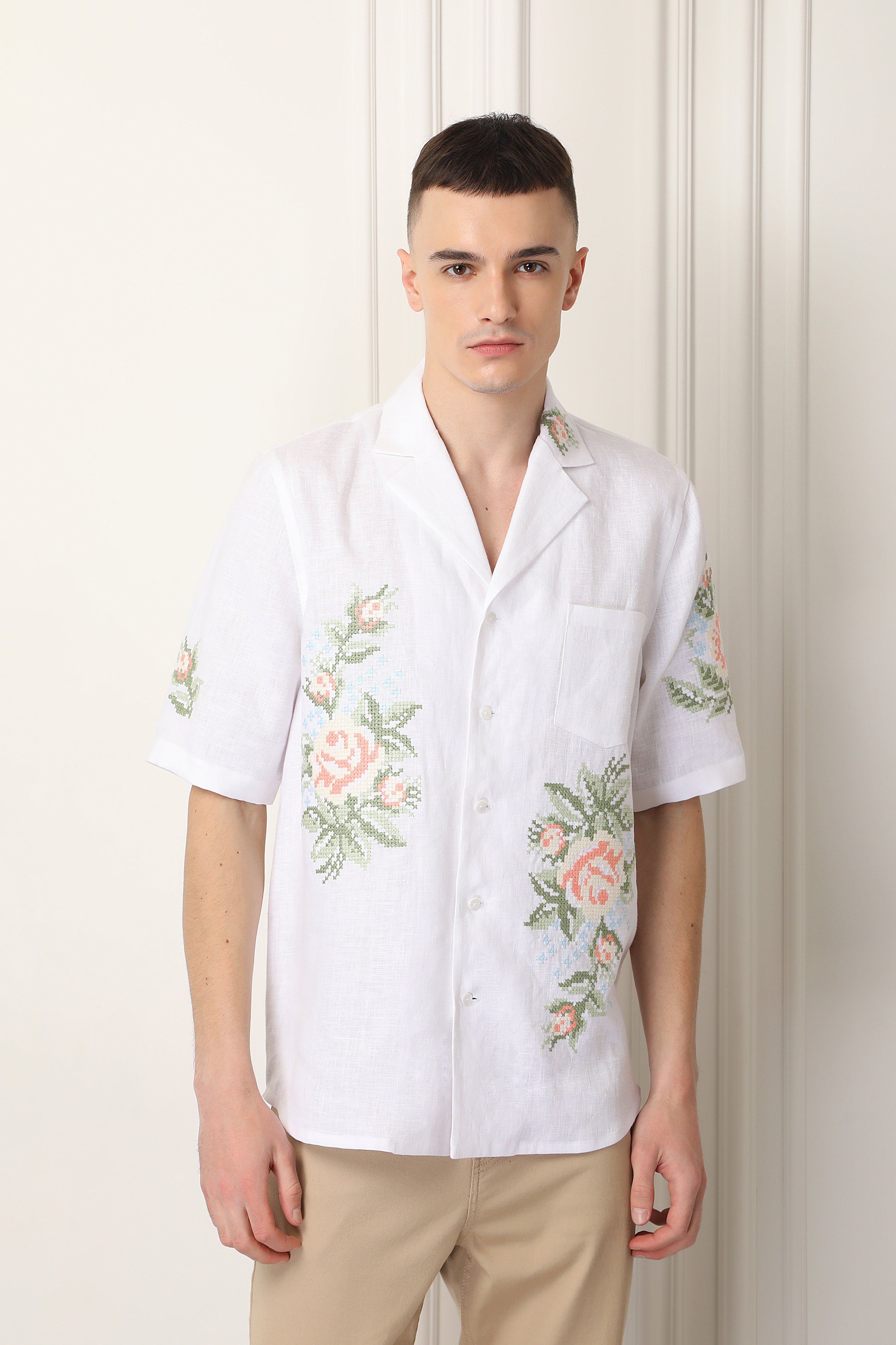 Enej Linen Floral Embroidered Shirt