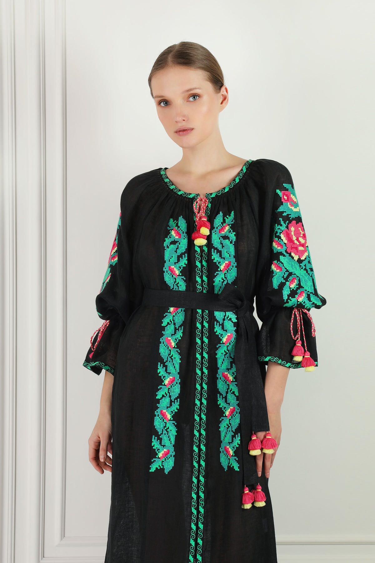 Oversized linen beach tunic - straight sleeve with tie closure