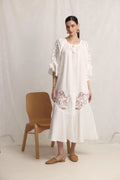 Tree of Life white linen maxi dress by Foberini - front view