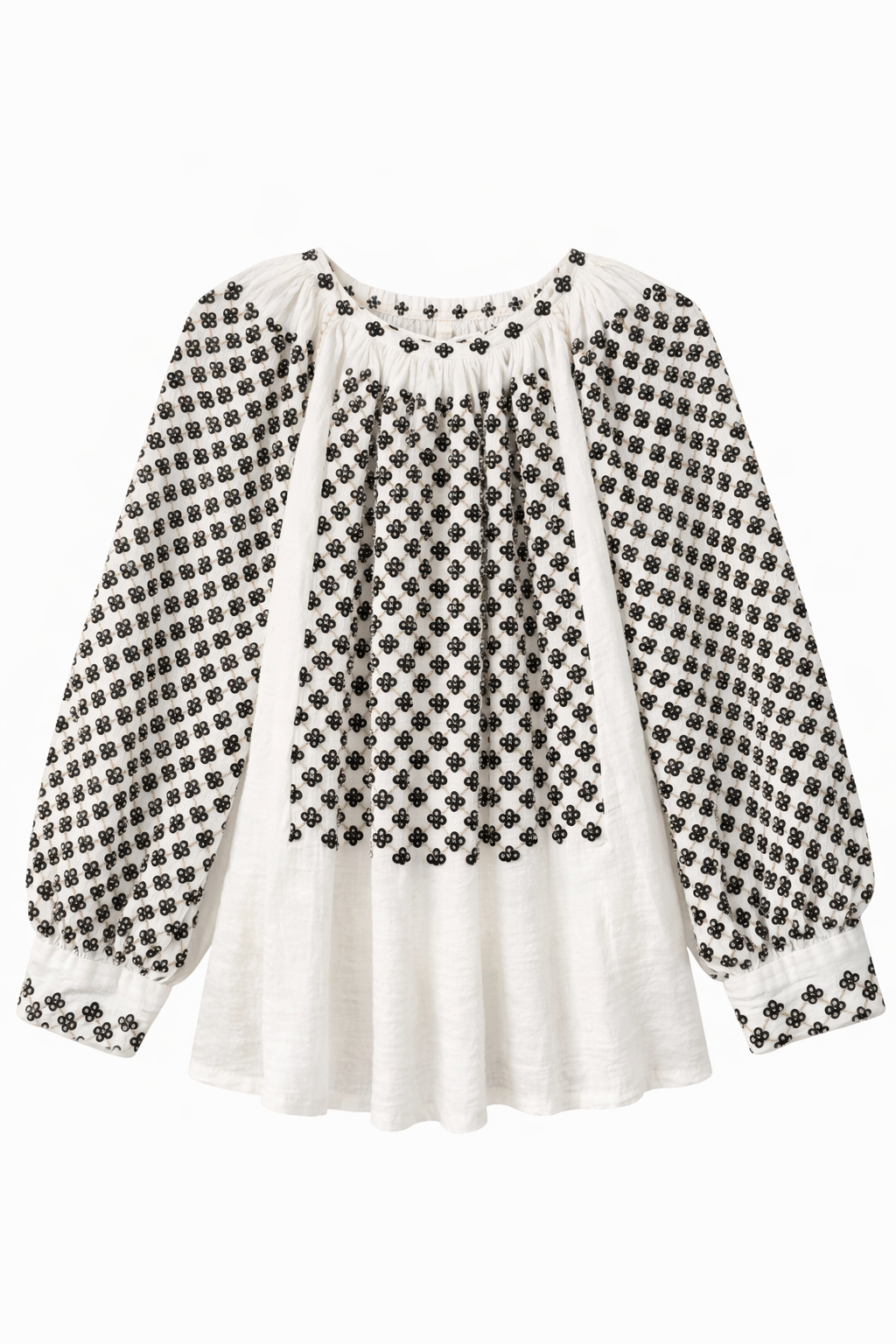 Black Sequin Romanian Blouse with Hand-Embroidered Gold Thread