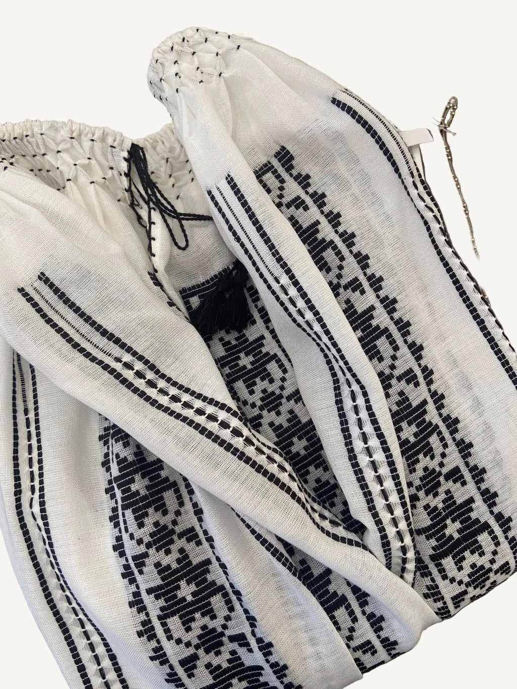 Authentic handmade Romanian blouse, white, linen, geometric motif, hand-embroidered – view 8
