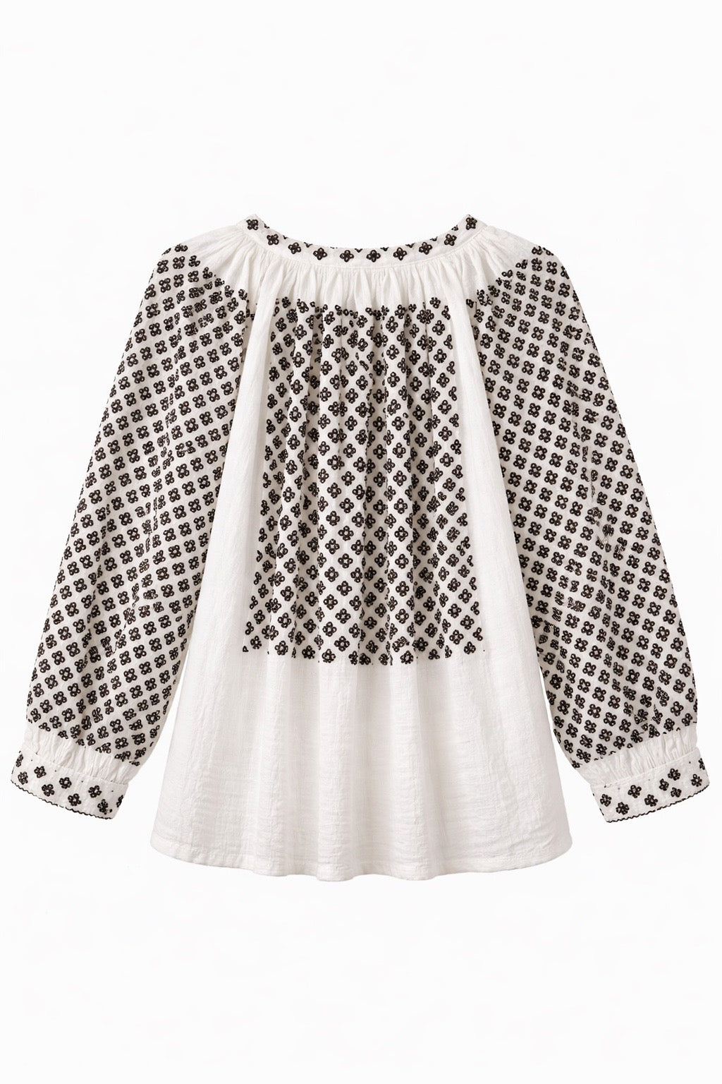 Black Sequin Romanian Blouse with Hand-Embroidered Gold Thread