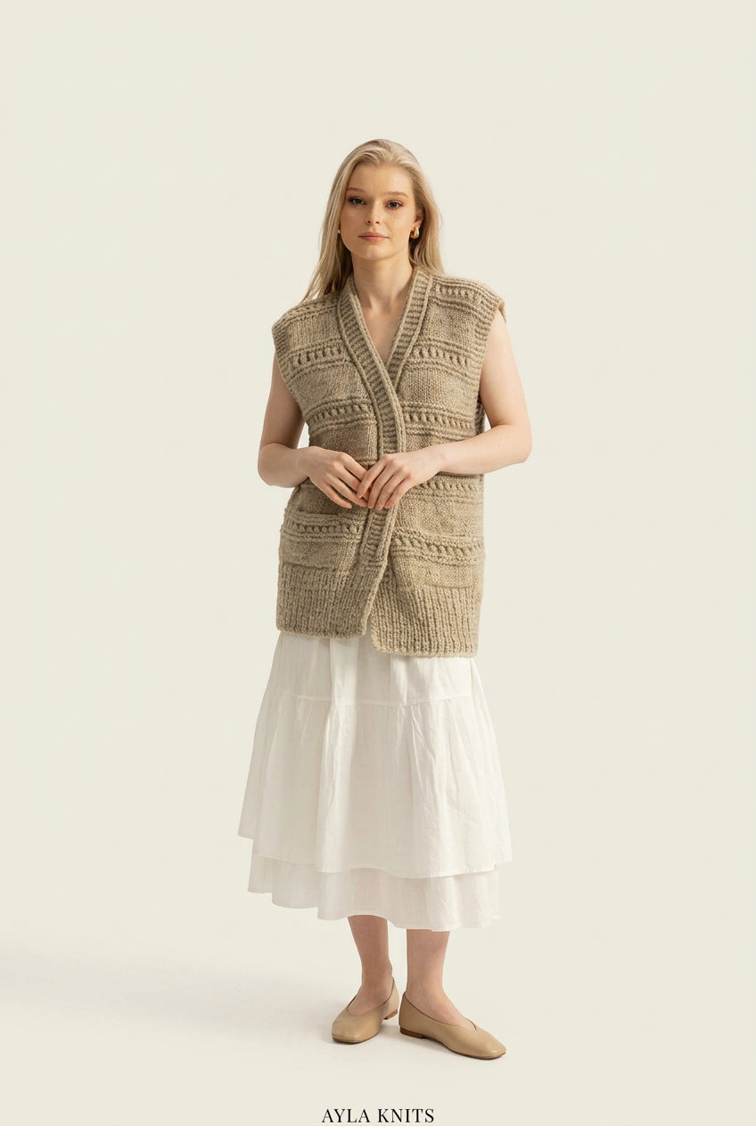 Embroidered vest, brown, wool, hand-embroidered