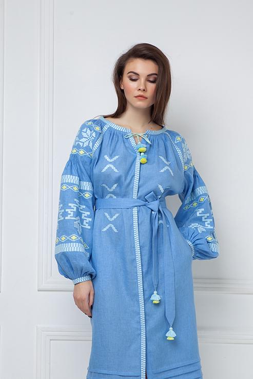 Tina blue linen midi dress - back view
