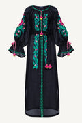 Oversized floral hand-embroidered white linen beach tunic by Foberini