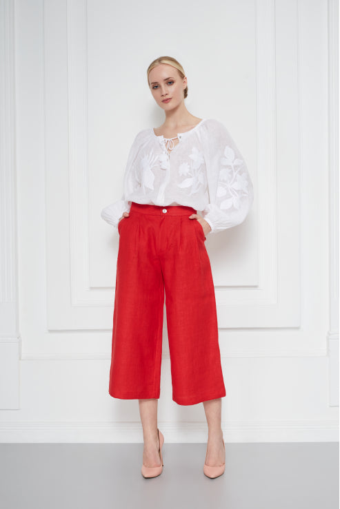 Eden white linen blouse - voluminous sleeve detail