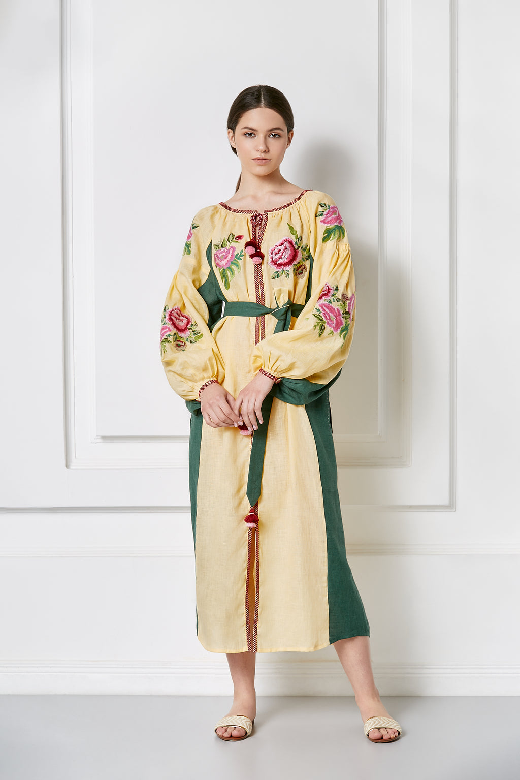 Foberini Flora floral embroidered caftan dress, full view