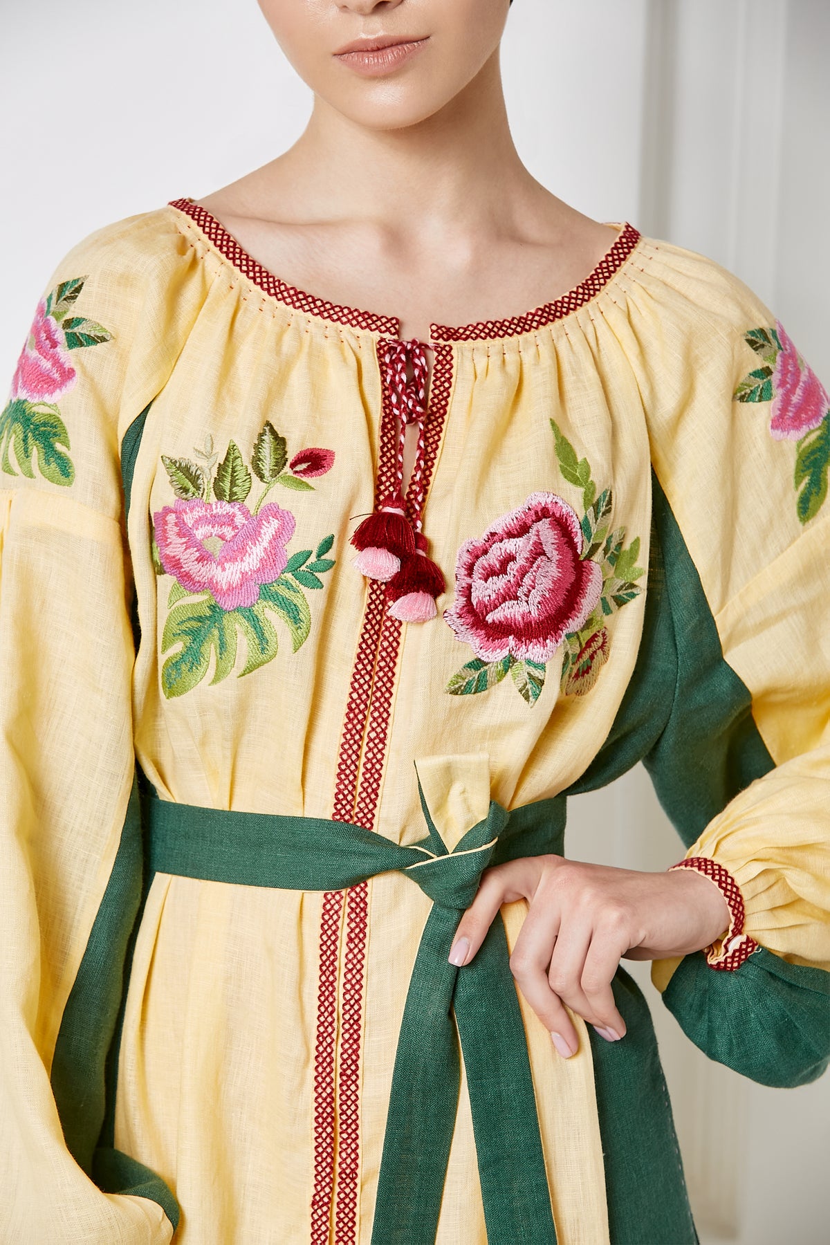 Foberini Flora linen caftan with puffy voluminous sleeves