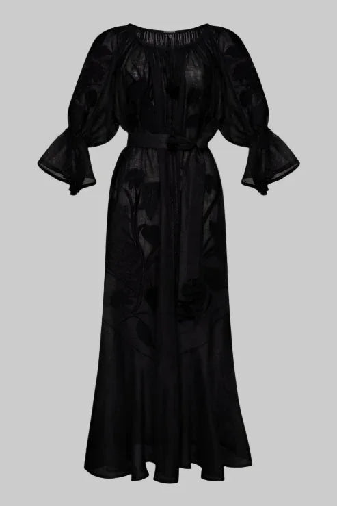Foberini, Embroidered dress, floral motif, hand-embroidered