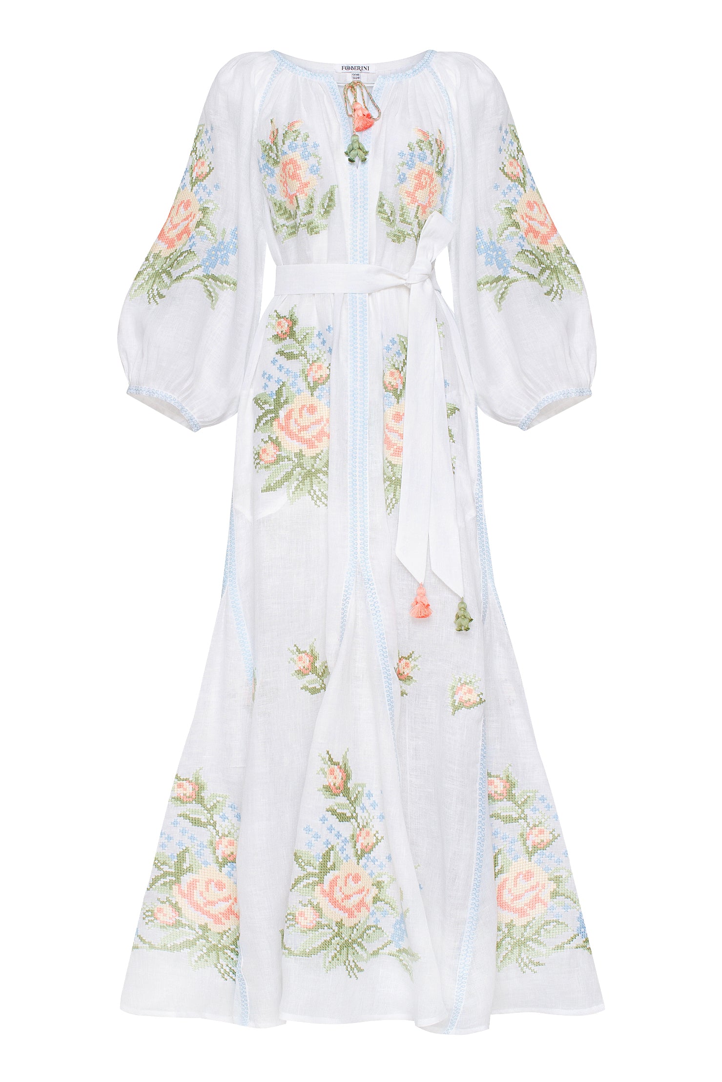 bohemian white dress pastel floral embroidery