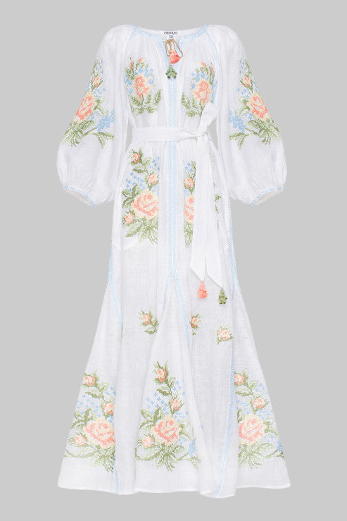 Rochie din in brodată manual – Evelyn 