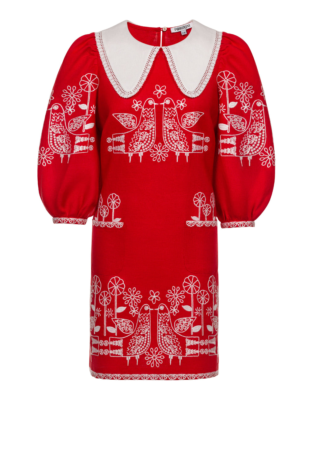 Foberini, Embroidered dress, white, linen, floral motif, hand-embroidered