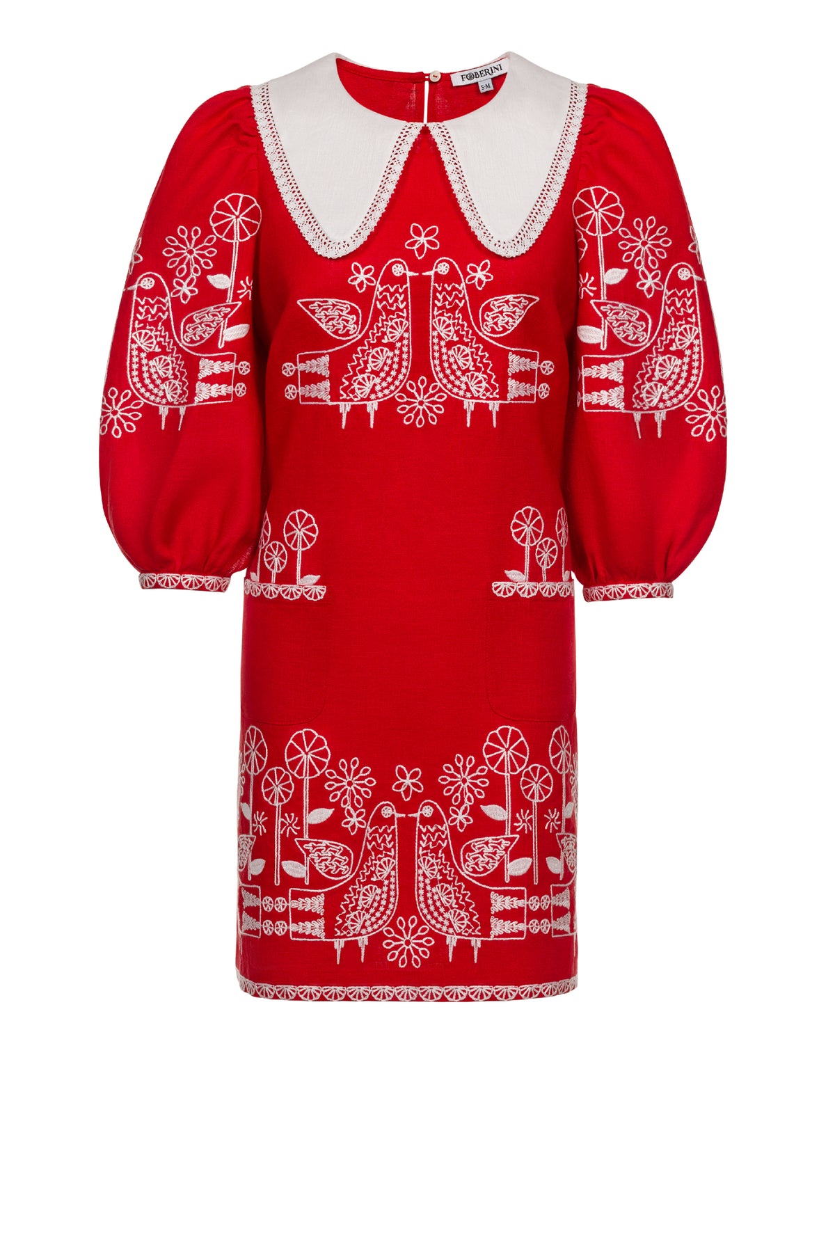 Foberini, Embroidered dress, white, linen, floral motif, hand-embroidered