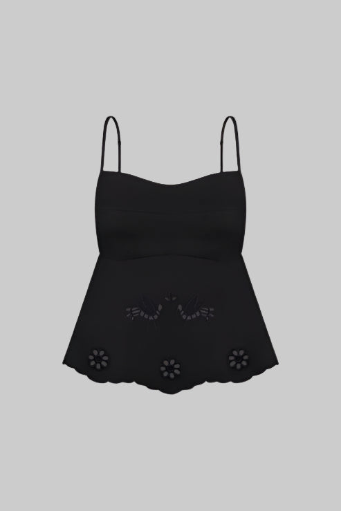 Top Negru Brodat Arborele Vieții