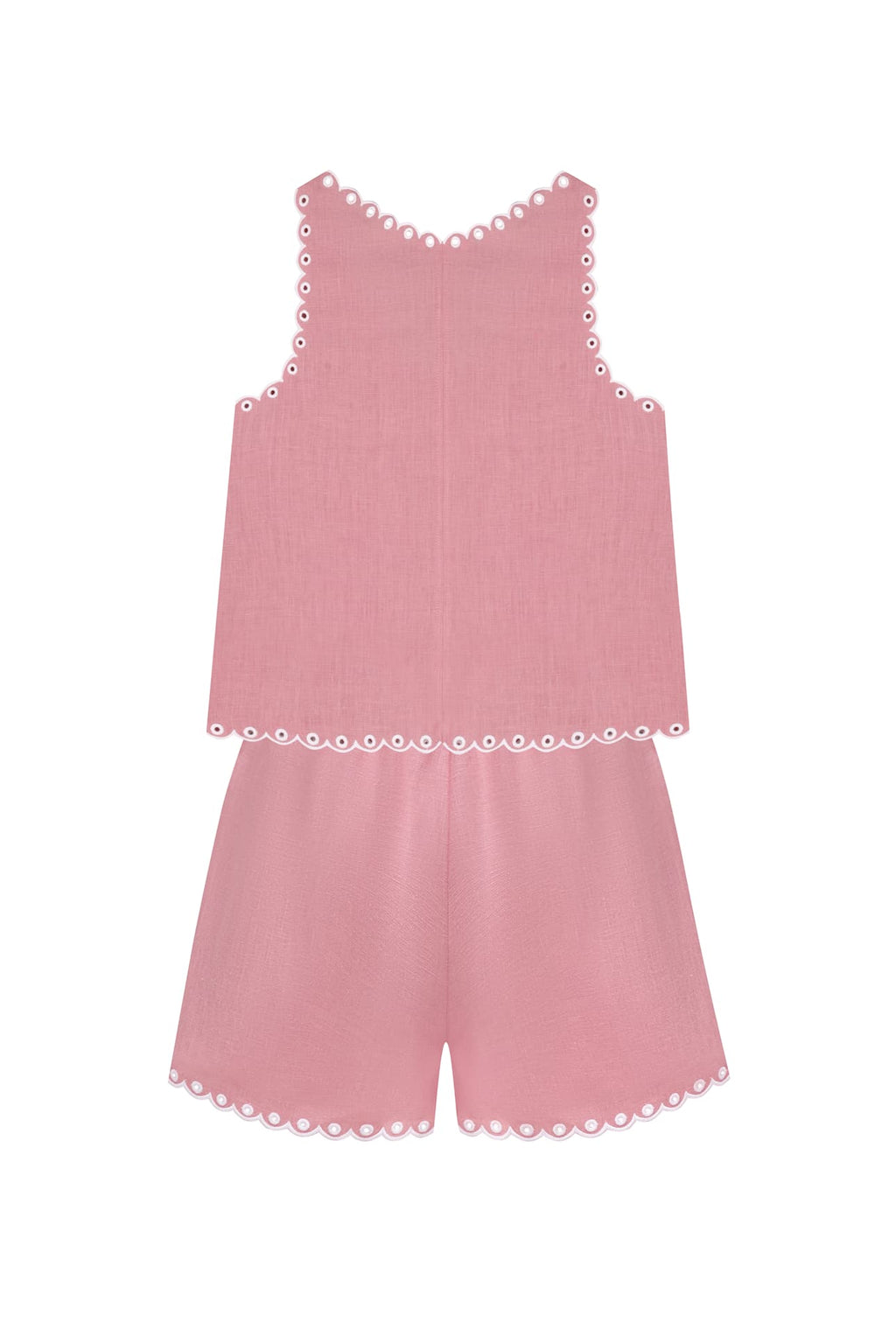 Blush-pink linen Ruzha shorts with floral vytynanka ornament, Foberini