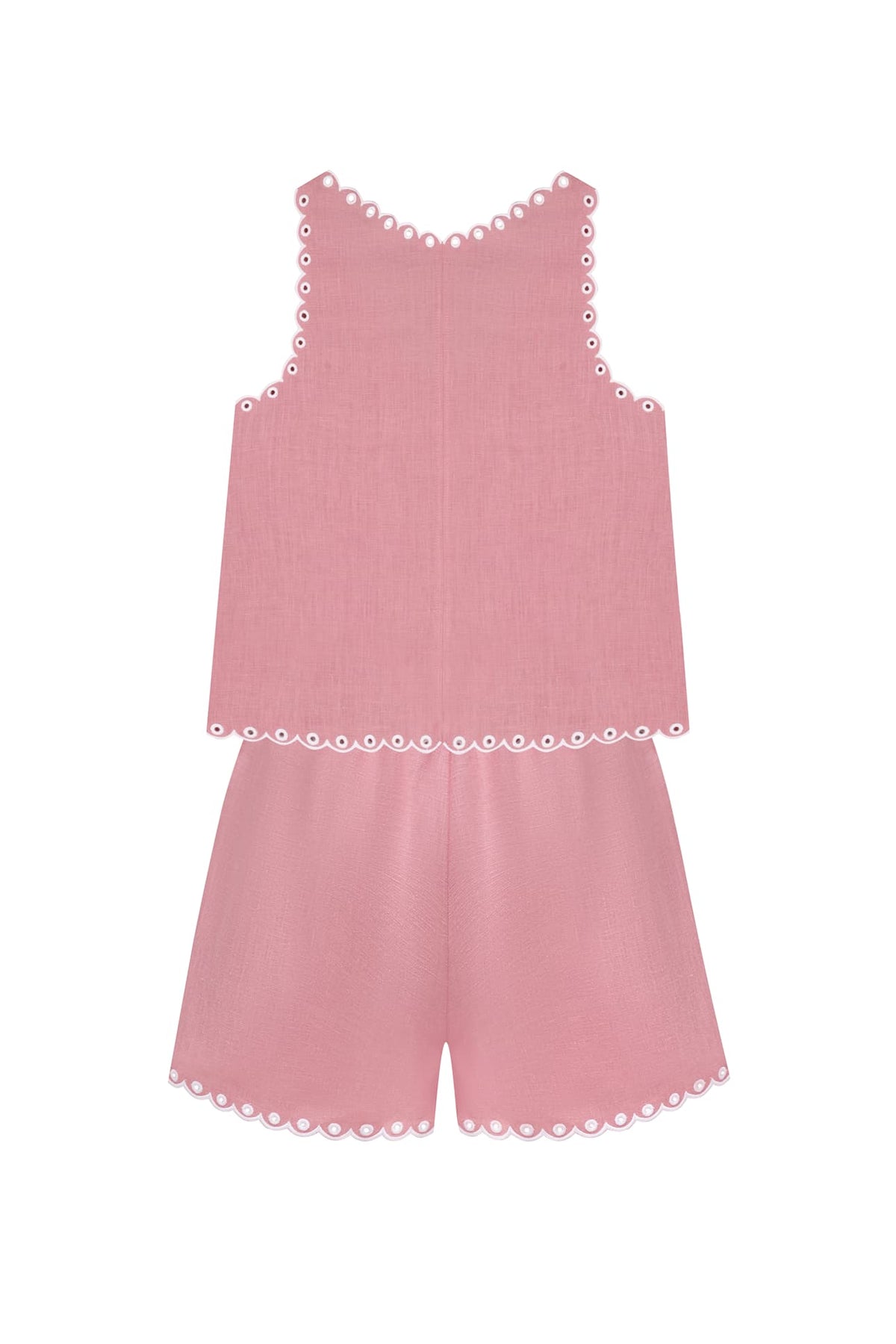 Blush-pink linen Ruzha shorts with floral vytynanka ornament, Foberini