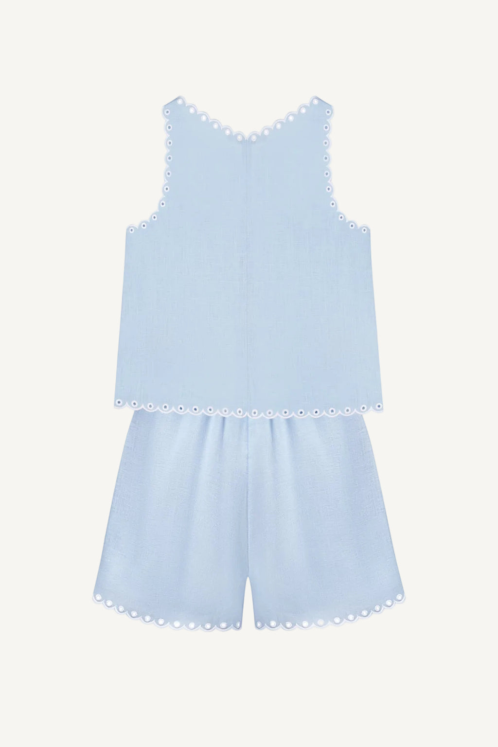 Foberini, Linen shorts, blue, linen, floral motif, handmade – styled look (2)