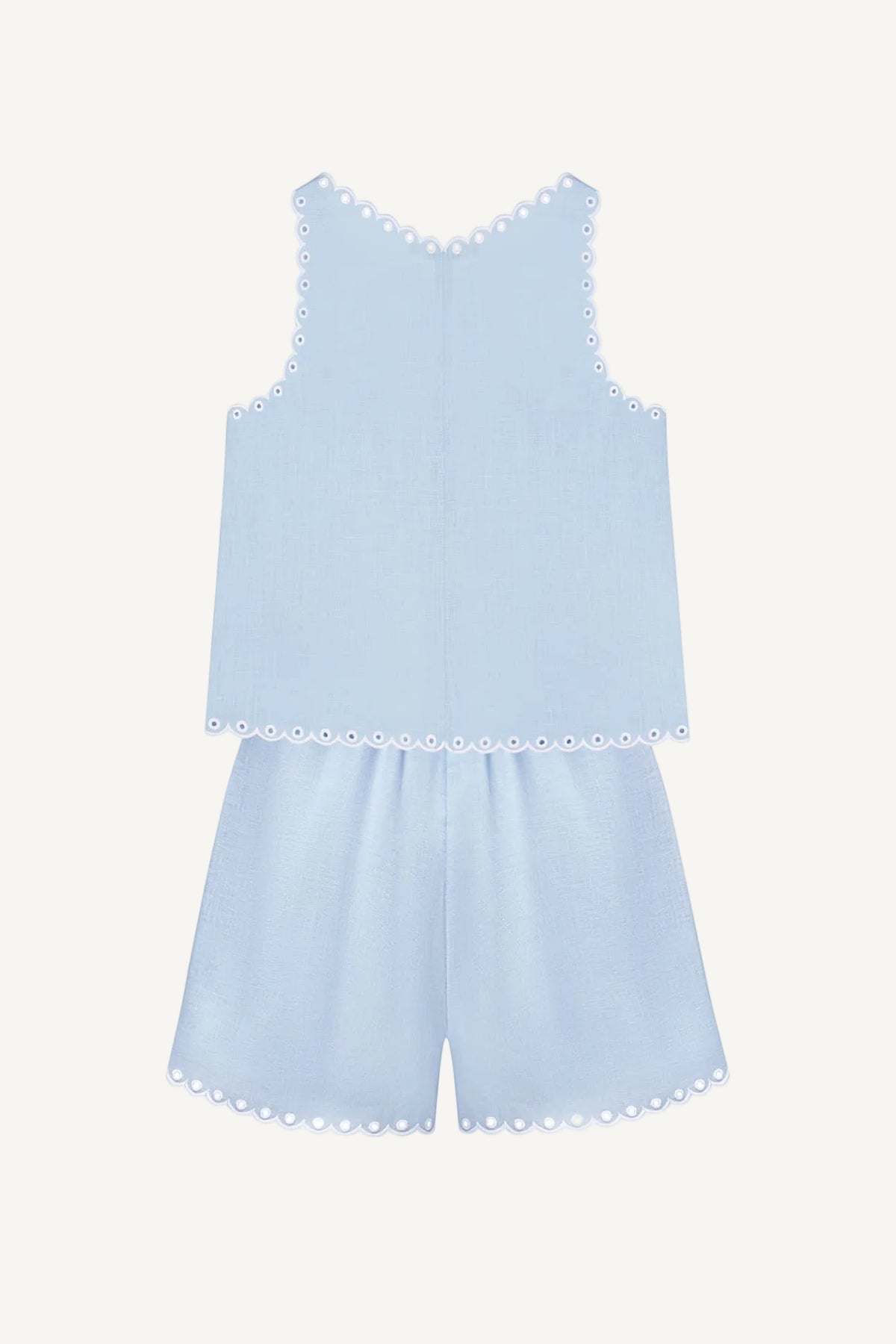 Foberini, Linen shorts, blue, linen, floral motif, handmade – styled look (2)