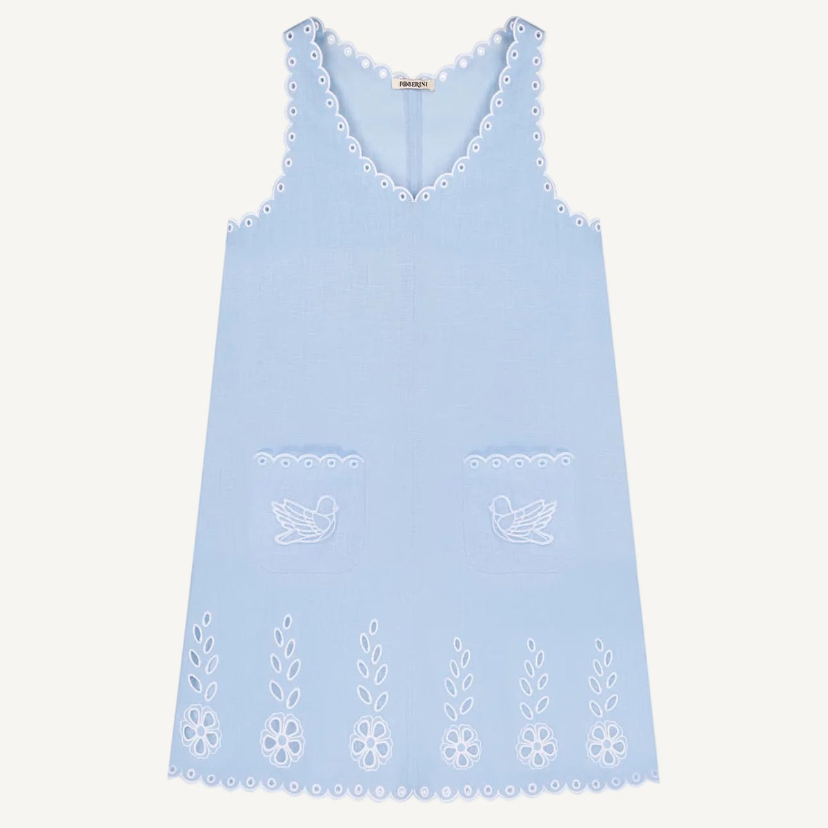 Foberini, Embroidered dress, blue, linen, hand-embroidered