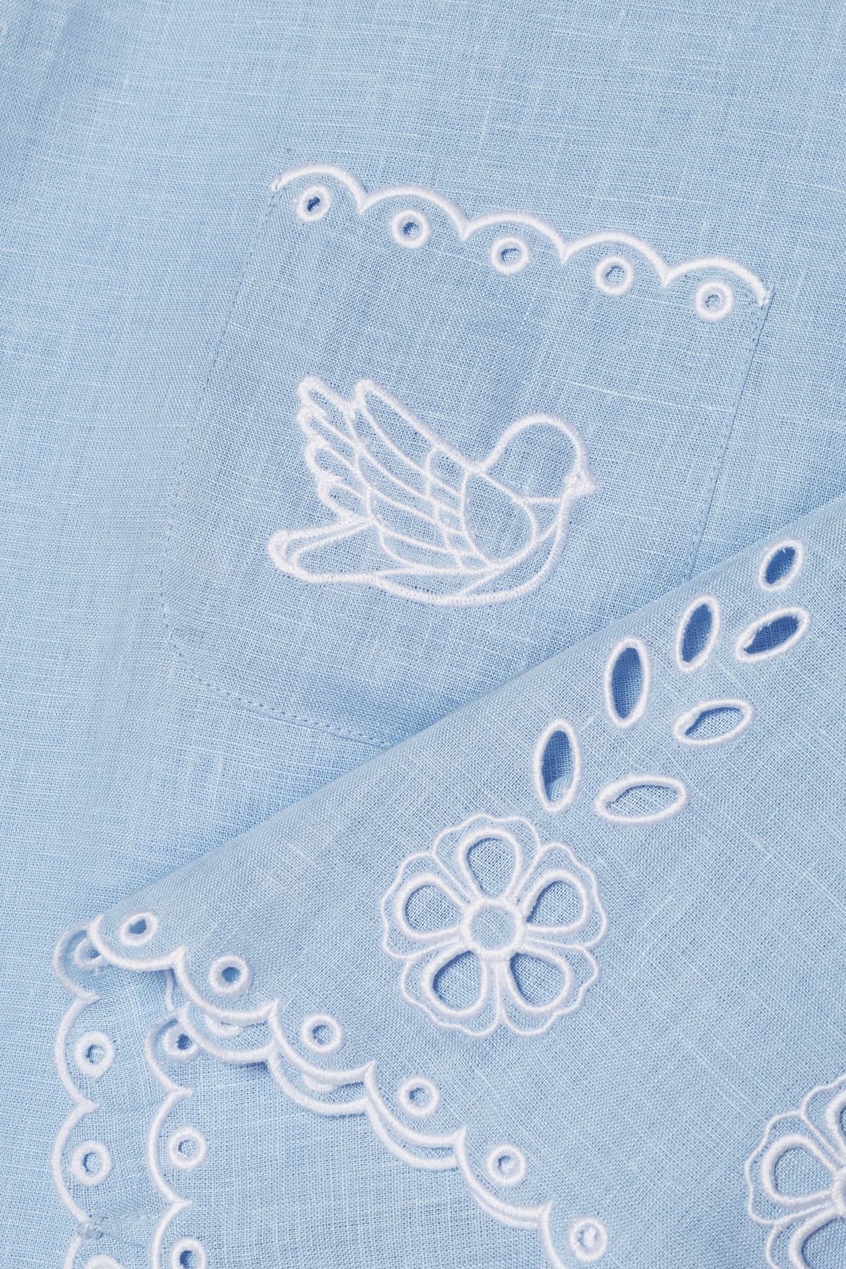 Foberini, Embroidered dress, blue, linen, hand-embroidered – fabric detail